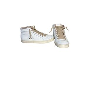NWOT P448 Womens White Leather High Top Sneakers Side Zip Lace Up Size 9.5